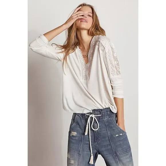 Free People Lola Lace Trim V-neck Top Size XS - Picture 1 of 8